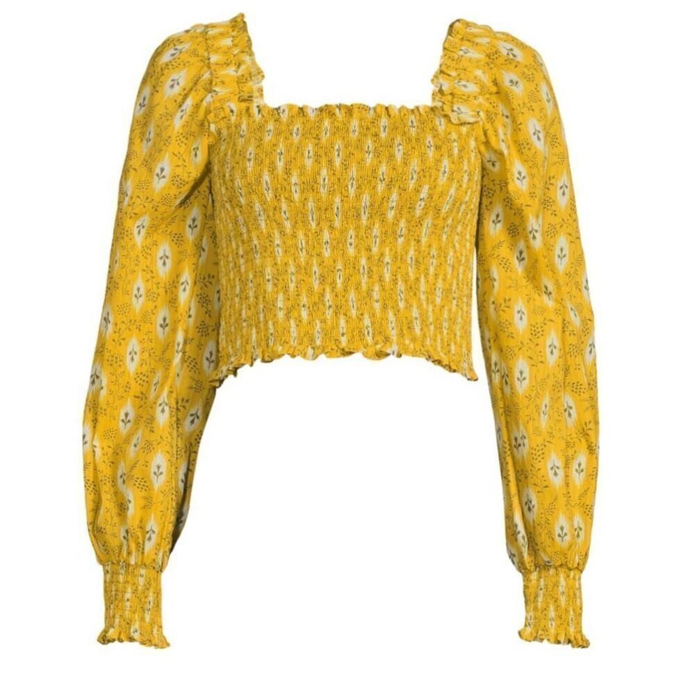 VERONICA BEARD Emerie Smocked Crop Top in Yellow NWT Size 2